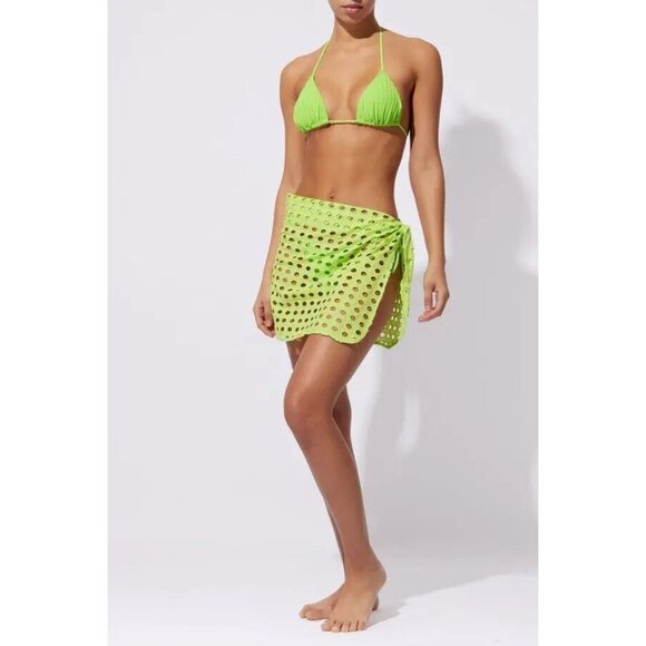SOLID & STRIPED Neon Lime Green Cotton Eyelet Mini Wrap Pareo, Size XS/S - Picture 1 of 10